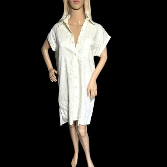 NWT CALVIN KLEIN White Linen Blend Button Front Midi Shirt Dress Coastal Chic - Picture 3 of 14